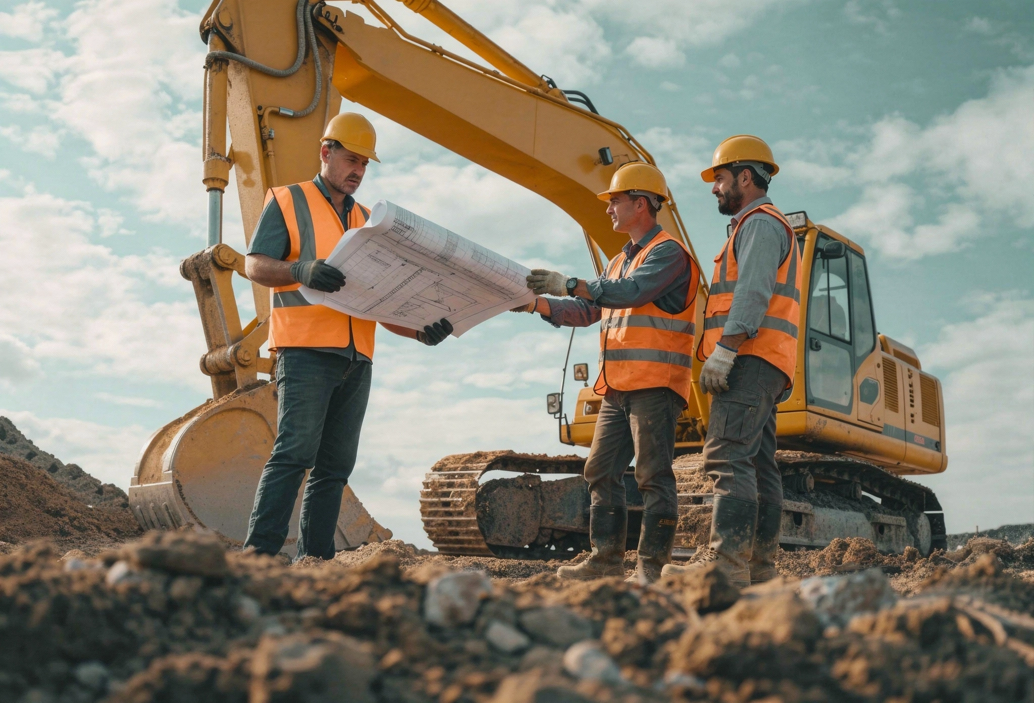 Excavation Pro LA excavation contractors discussing site excavation work on a Los Angeles job site