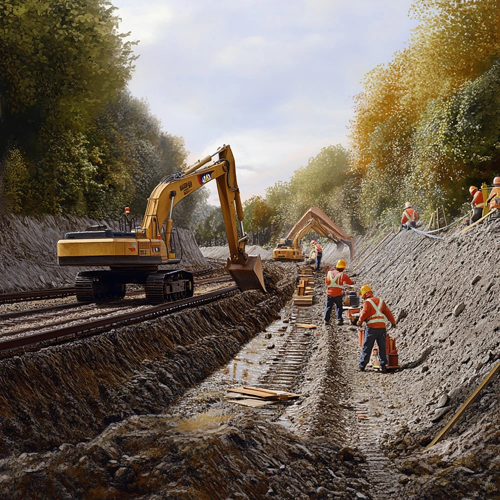 Excavation Pro LA trenching crew performing professional utility trench excavation on a construction site