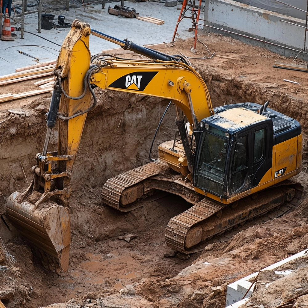 Excavation Pro LA heavy excavator digging a deep foundation trench for a Los Angeles construction project